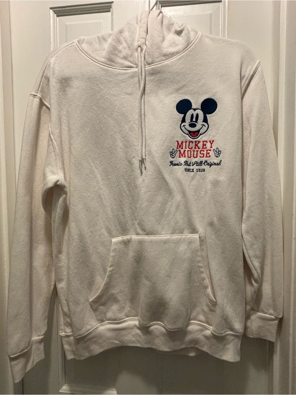 Disney Mickey Mouse Oversized Hoodie L White Embroidered Graphic Sweatshirt